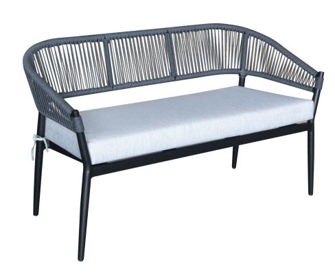 854 Outdoor Resin Bench - Black with Grey Rope Back - Grey Cushion