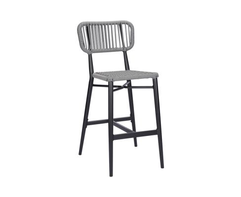 Gray Terylene Fabric Seat/Back Outdoor Barstool - front view