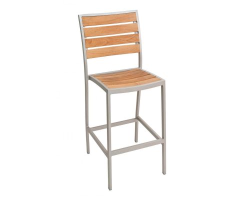 BAL-5602 Outdoor Barstool without Arms - Silver Frame/Teak Seat 
