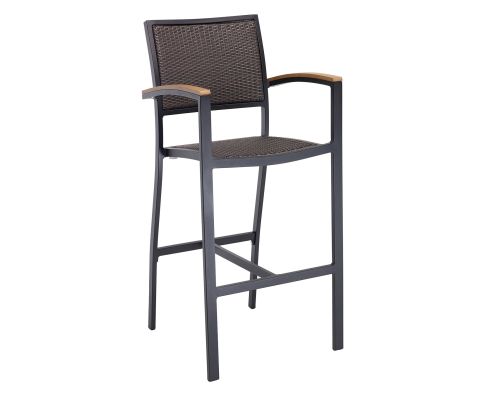 BAL-5625 Outdoor Arm Barstool - Black Frame/Java Weave