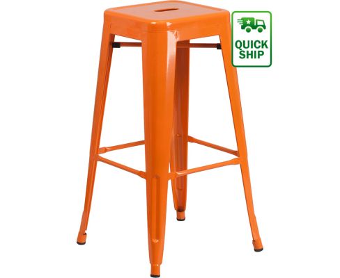 Backless Square Seat Metal Barstool - Orange	