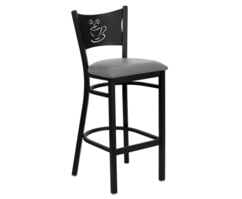 Coffee Metal Back Barstool - Gray Vinyl Seat