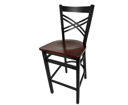 SL2130-1 - Crossback Black Metal Frame Barstool - Mahogany Wood Seat