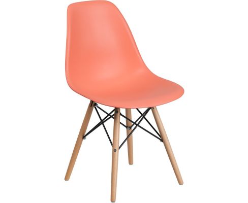 Elon Plastic Chair with Wood Frame - Peach