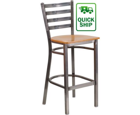 Clear Coat Metal Frame Barstool - Natural Wood Seat