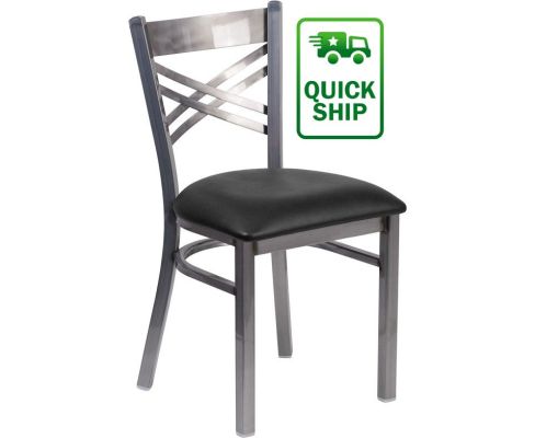 Clear Coat X-Back Metal Chair - Black Vinyl Seat