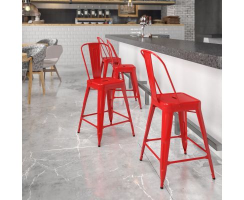 Kai Bistro Indoor Outdoor Counter Height Barstool - Red