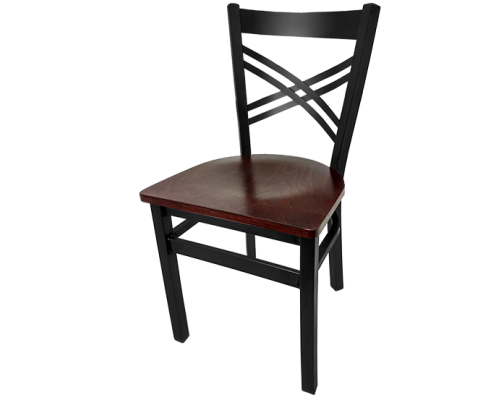 SL2130 Black Metal Frame Chair - Mahogany Wood Seat