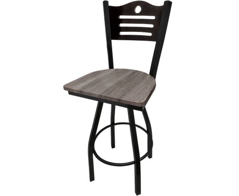 Shoreline Swivel Barstool - Black Frame/Barnwood Seat/Black Back