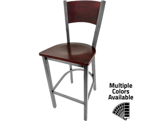 SL2150-1 Metal Frame Barstool - Clear Coat/Mahogany Seat/Plain Mahogany Back