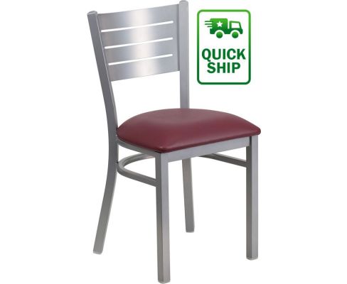 Slatback Metal Chair - Burgundy Vinyl Seat
