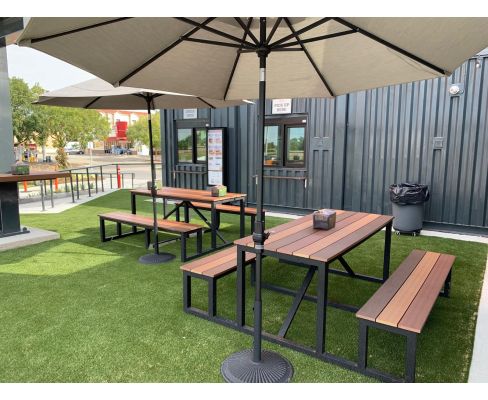 Durango Picnic Table - 30 x 72 in Black Frame with Tricolor slats shown here