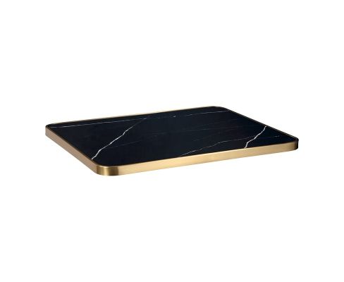 Sintered Stone Table Top/Gold Stainless Steel Edge - Marble Black w/Gold Edge