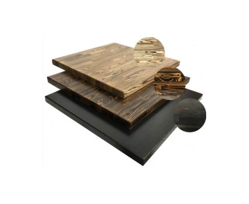T64 Ash Wood Butcher Block Restaurant Table Top - Light (top), Medium (middle), and Dark (bottom)