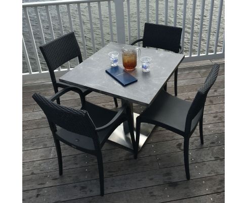 Vanguard Outdoor Table Tops - Gray Marble - Shown with chairs
