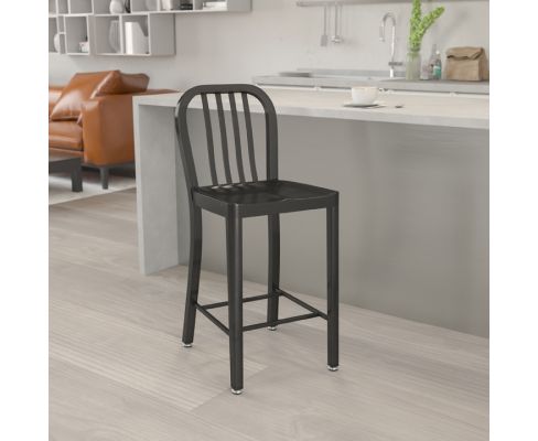 Vertical Slat Back Counter Height Stool - Black