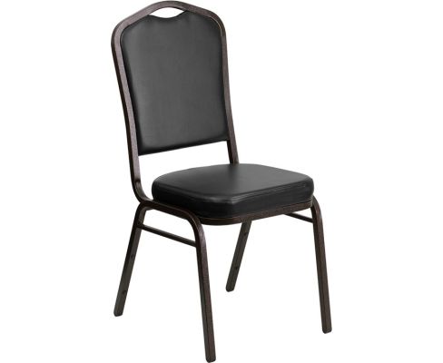 Crown Back Banquet Chair - Black Vinyl w/ Goldvein Frame