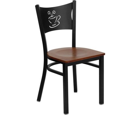 Coffee Back Metal Frame Chair - Cherry Wood Seat