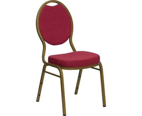Teardrop Back Banquet Chair - Burgundy Pattern Fabric w/ Gold Frame