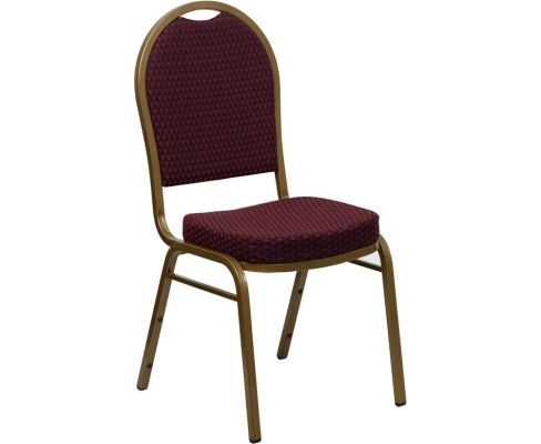 Dome Back Banquet Chair, Burgundy Pattern Fabric on Gold Frame