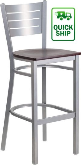 Slatback Metal Frame Barstool - Mahogany Wood Seat