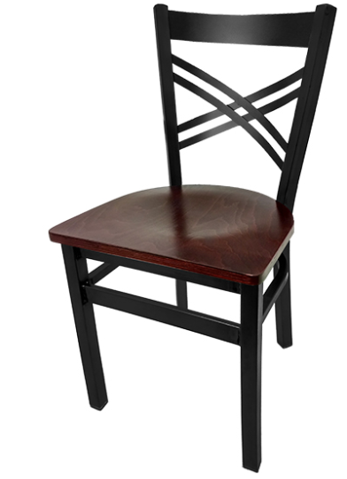 SL2130 Black Metal Frame Chair - Mahogany Wood Seat