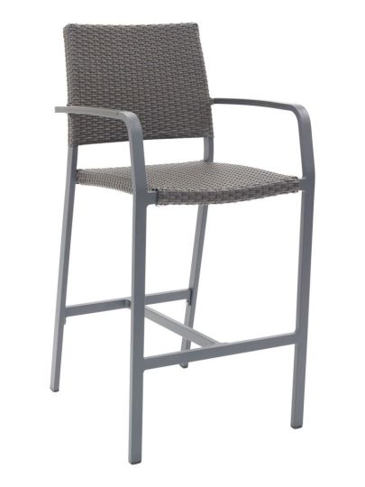 BAL-5725A Outdoor Restaurant Barstool - Anthracite Black Seat/Back - Indo Frame