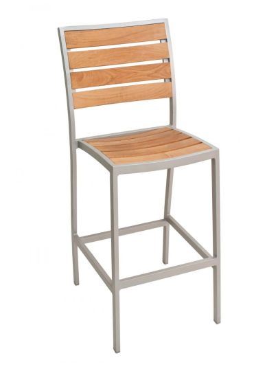 BAL-5602 Outdoor Barstool without Arms - Silver Frame/Teak Seat