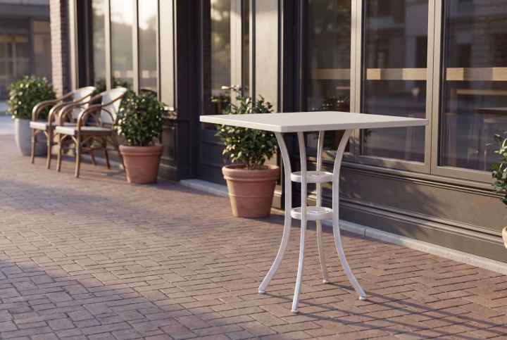 AL-1316BH Bar Height Rectangle Silver Outdoor Table Base on deck