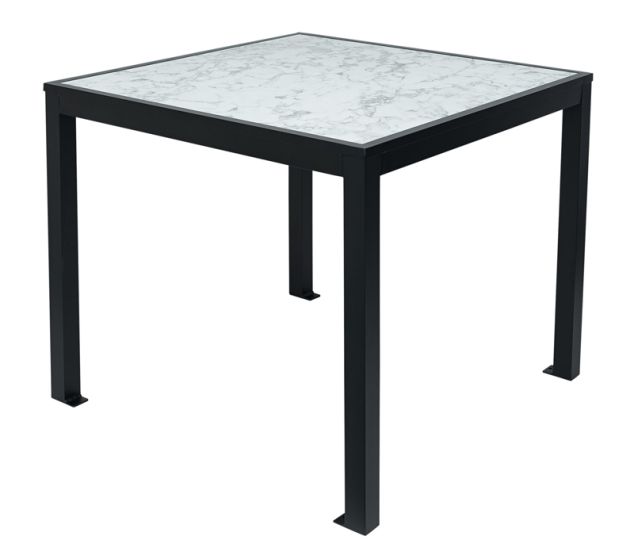 Surf Laminate Inlay Table - Black Frame - Carrara Marble Inlay