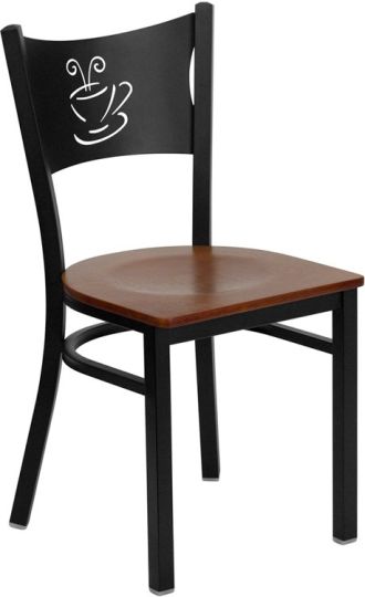 Coffee Back Metal Frame Chair - Cherry Wood Seat