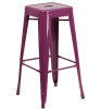 Backless Square Seat Metal Barstool - Purple