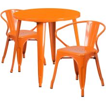30" round metal table with 2 arm chairs - Orange