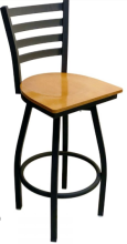316 Metal Frame Swivel Barstool-Black Frame/Natural Wood Seat