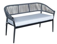 854 Outdoor Resin Bench - Black with Grey Rope Back - Grey Cushion