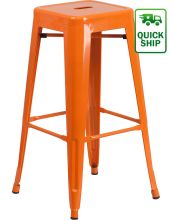 Backless Square Seat Metal Barstool - Orange	