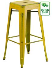 Distressed Square Seat Metal Barstool - Yellow
