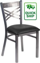 Clear Coat X-Back Metal Chair - Black Vinyl Seat