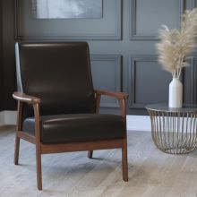 Langston Modern Arm Chair - Black Leather/Faux Leather, Walnut frame