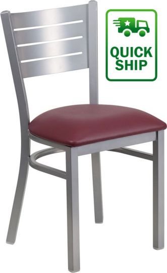 Slatback Metal Chair - Burgundy Vinyl Seat