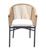 824 Outdoor Resin Arm Chair - Black with Tan Rope Back - Front View