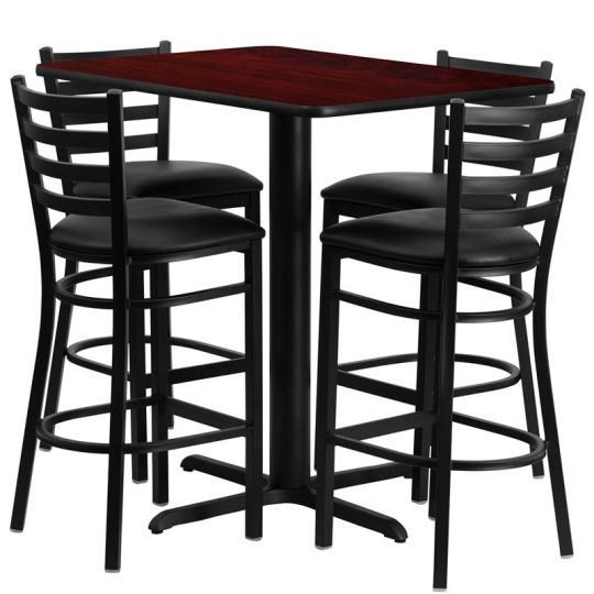 Laminate Table Set 24x42 - Mahogany Table w/ Black Vinyl Barstool