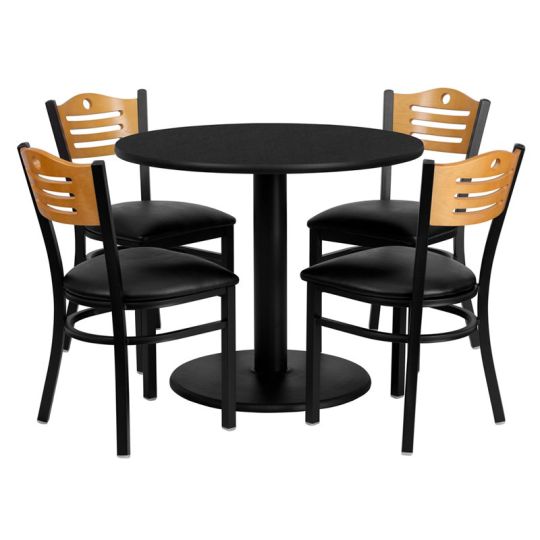 Laminate Table Set - Black Table w/ Black Vinyl Slat Back Chair