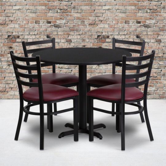 Laminate Table Set - Black Table w/ Burgundy Vinyl Ladder Back Chair
