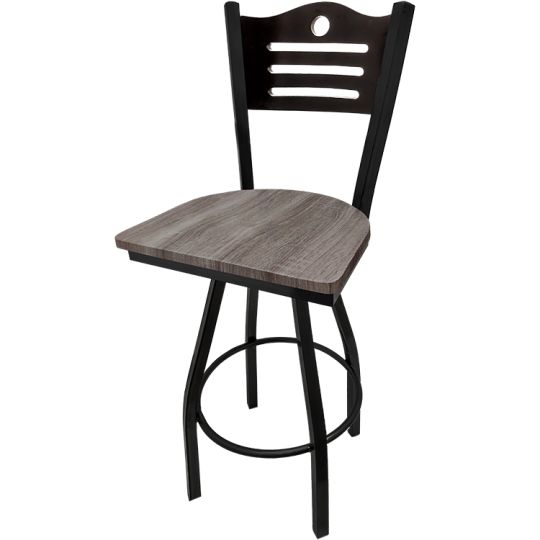 Shoreline Swivel Barstool - Black Frame/Barnwood Seat/Black Back