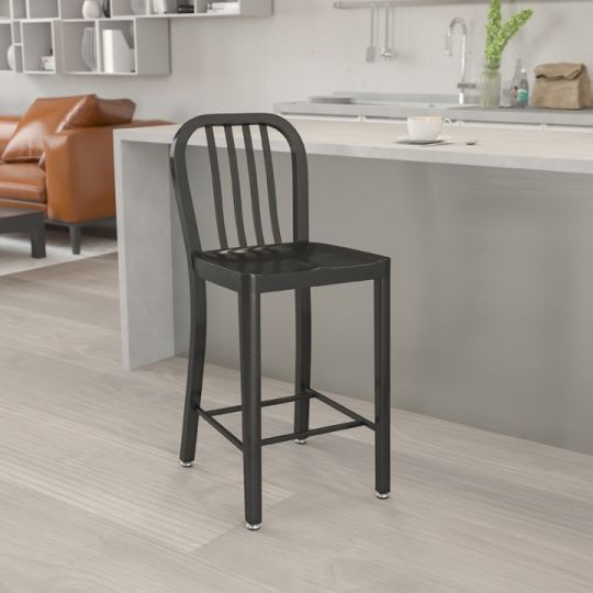 Vertical Slat Back Counter Height Stool - Black