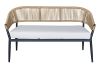 854 Outdoor Resin Bench - Black with Tan Rope Back - Grey Cushion - Front View