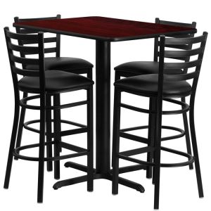 Laminate Table Set 24x42 - Mahogany Table w/ Black Vinyl Barstool