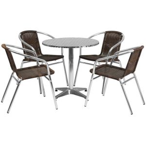 Stainless Steel Outdoor Set - Stainless Table Top w/ Brown Rattan Chair