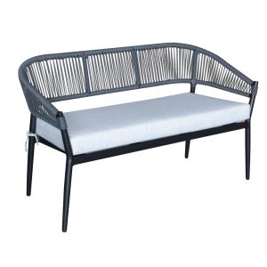 854 Outdoor Resin Bench - Black with Grey Rope Back - Grey Cushion